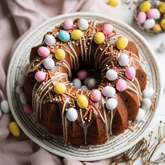 easter cake with eggs and flowers