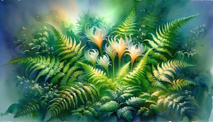 Watercolor illustration Fern Flowers