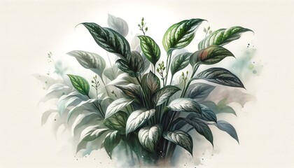 Watercolor illustration of Chinese Evergreen plants