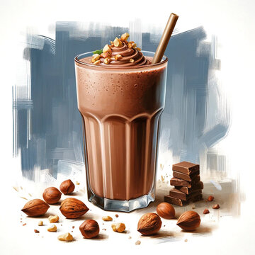 Tantalizing chocolate milkshake with a swirl of whipped chocolate on top, exuding a sense of luxury and decadence.
