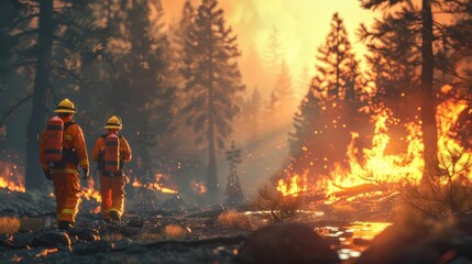 firefighters battling forest fires to protect nature