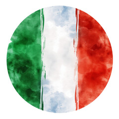 Italian flag colors round icon watercolor illustration. Green white red tricolor round shape isolated design element.