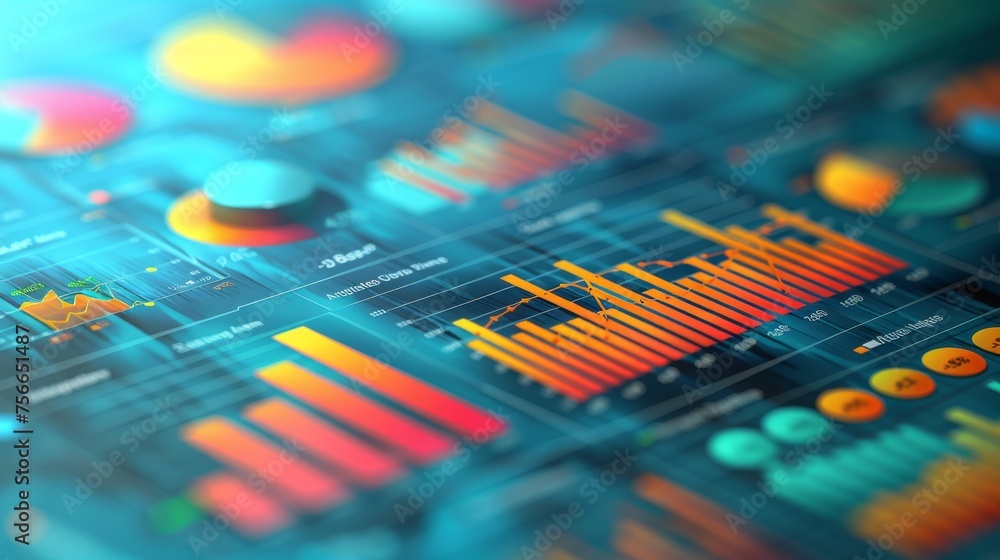 Poster financial charts and graphs on a virtual screen background. generative ai