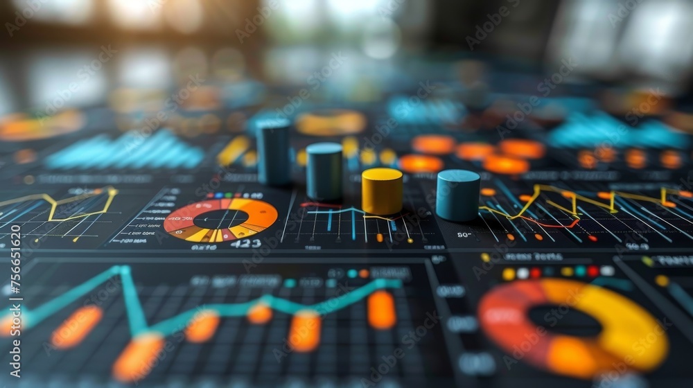 Poster business graph and chart on the table background. generative ai