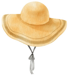 Straw Floppy hat watercolor illustration for summer fashion