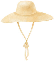 Straw Floppy hat watercolor illustration for summer fashion