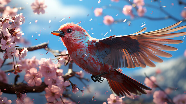 beautiful bird with flowers, generative ai