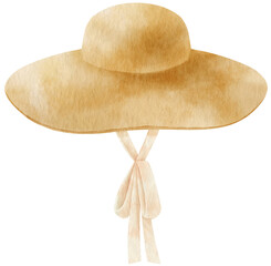 Straw Floppy hat watercolor illustration for summer fashion