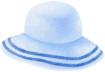 Cute Blue Hat watercolor illustration for Summer Decorative Element