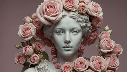 Sculpture of a woman with roses in her hair