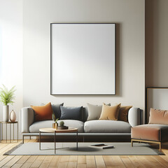 modern living room with  wall painting mockup 