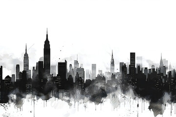 Fototapeta premium city skyline, reflection, NY, black and white, grunge, silhouette, skyline, skyscraper, usa