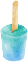blue popsicle ice cream in watercolor summer decor element