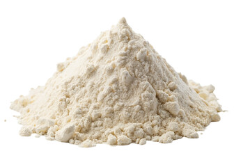 Pile of wheat flour isolated on transparent background, top view.