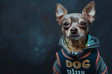 chihuahua dog wearing a blue shirt, dog plus