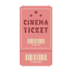 Vector pink retro cinema ticket with barcode