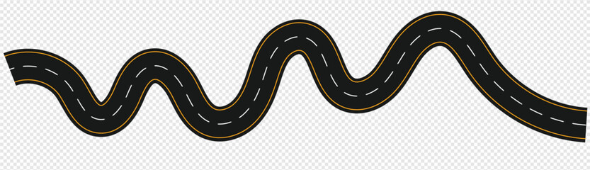 Horizontal asphalt road template. Winding road vector illustration. Seamless highway marking isolated on white background. EPS 10