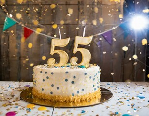 55 Geburtstag Feier, Party, Konfetti Torte  - obrazy, fototapety, plakaty