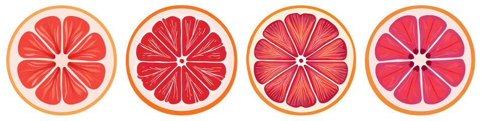 Illustration of pink grapefruit slices isolated