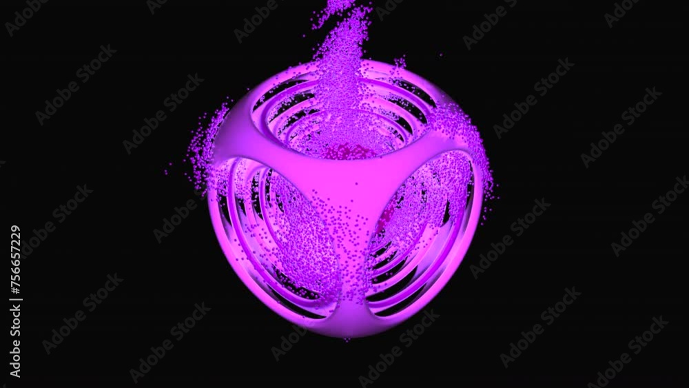 Poster abstract cube with flying particles inside. design. complex structure on a black background.
