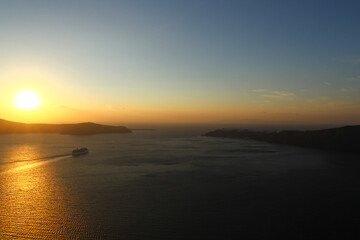 Santorini and Boat Sunset, Greece