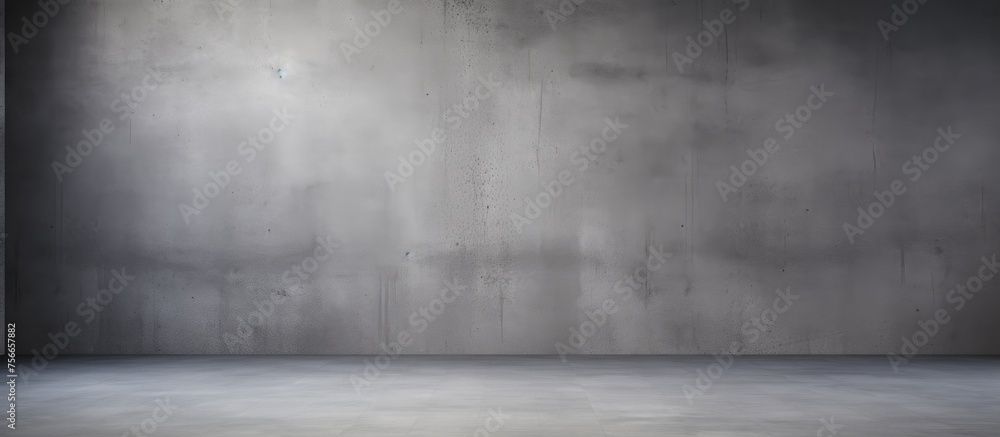 Sticker An empty room with concrete walls and floor, bathed in grey tints and shades. The sky can be seen through a small window, adding a touch of cloud patterns to the monochrome photography aesthetic