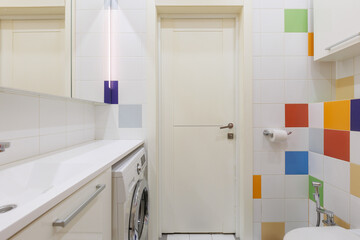 modern bathroom room with toilet and washing machine