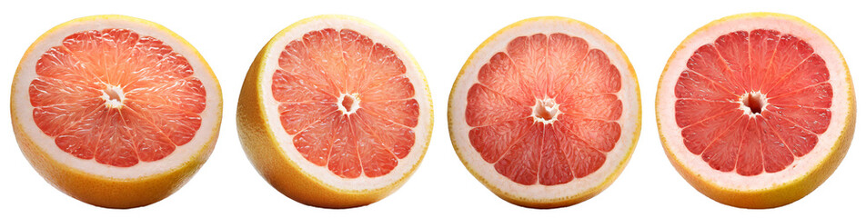 Four halves of a pink grapefruit isolated 