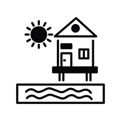 beach house icon with white background vector stock illustration