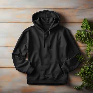 flat lay, blank black hoodie mockup сreated with Generative Ai