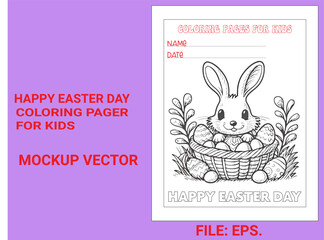 HAPPY EASTER DAY COLORING PAGE KIDS CAN DRAW OR COLOR THE BUNNY, FLOWER, PLANTS. IT CAN KEEP BUSY THE KIDS & THEIR BRAINSTORM FOR KIDS.