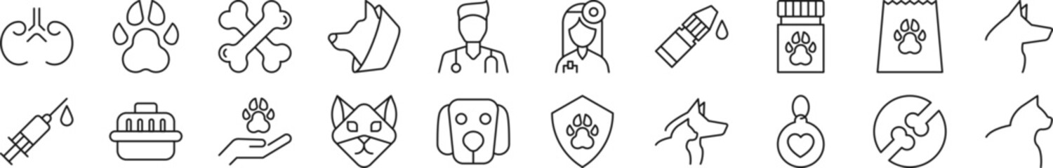 Set of line icons of veterinary. Editable stroke. Simple outline sign for web sites, newspapers, articles book