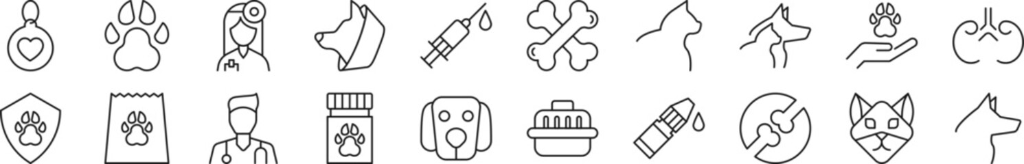 Set of thin line icons of veterinary. Editable stroke. Simple linear illustration for web sites, newspapers, articles book