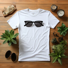 flat lay, blank white tshirt mockup сreated with Generative Ai