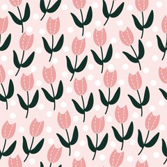 seamless pattern with pink tulips