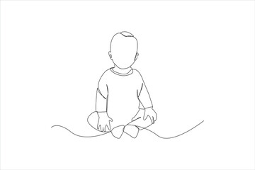 Baby boy sitting in continuous line art drawing style.  childhood. Isolated flat illustration hand draw contour on a white background