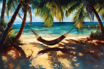 Swinging in a hammock under a palm tree shadow
