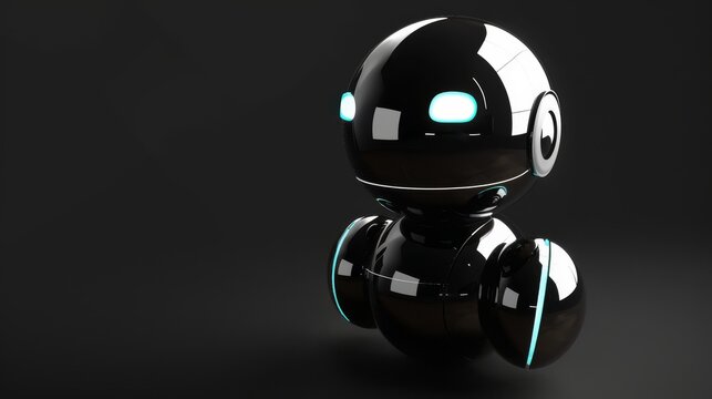 A black and white robot with glowing eyes stands still, exuding an aura of mystery and power
