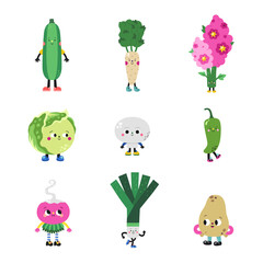 Cute cartoon vegetables set, part 1. Funny colorful characters. - 756662641
