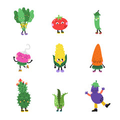 Cute cartoon vegetables set, part 2. Funny colorful characters.