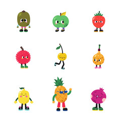Cute cartoon fruits set, part 1. Funny colorful characters.