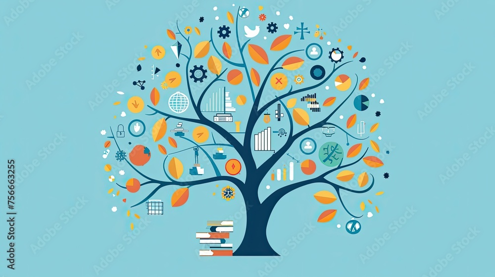 Fototapete tree of knowledge with leaves shaped like data graphs, representing the fruits of analysis.