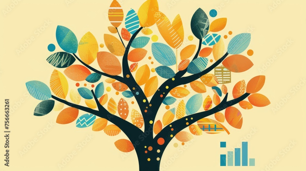 Leinwandbilder tree of knowledge with leaves shaped like data graphs, representing the fruits of analysis.