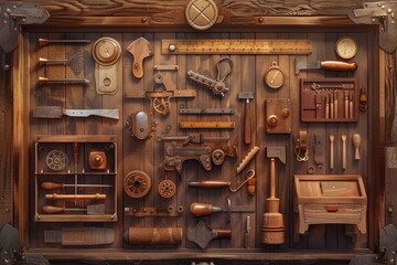 UI for a carpentry application with a woody aesthetic.
