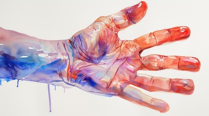 Watercolor representation of a realistic human handprint - obrazy, fototapety, plakaty