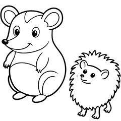 Coloring  pages  with  hedgehog  and  mouse Line art vector