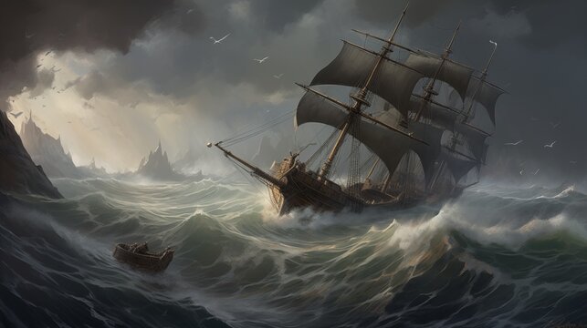 "Tempest Tides: The Struggle of the Solitary Ship"