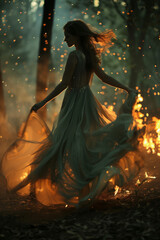 Solitary figure dances amidst blazing forest fires