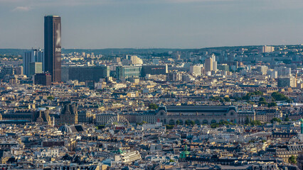 Panorama of Paris aerial timelapse, France. Top view from Montmartre viewpoint.