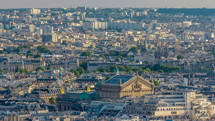 Panorama of Paris aerial timelapse, France. Top view from Montmartre viewpoint.